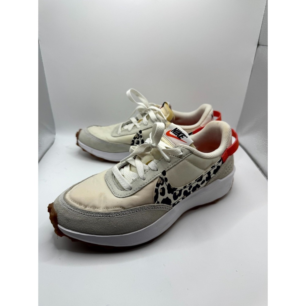 Nike Waffle Debut DZ5201-100 Womens 8 Sneaker White Leopard Suede Lace Up Shoes